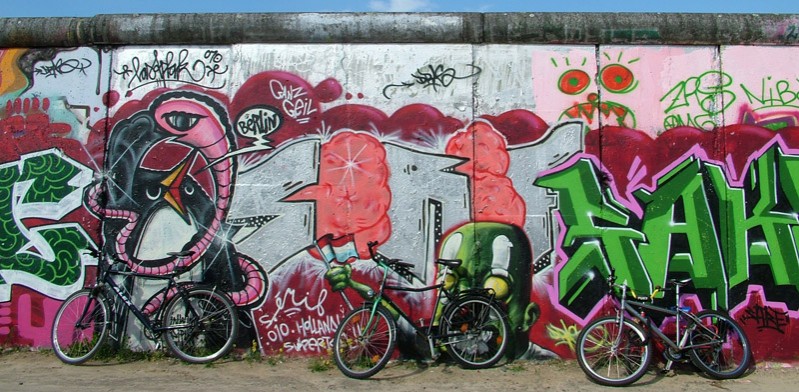 Berlin Wall street art and bicycles