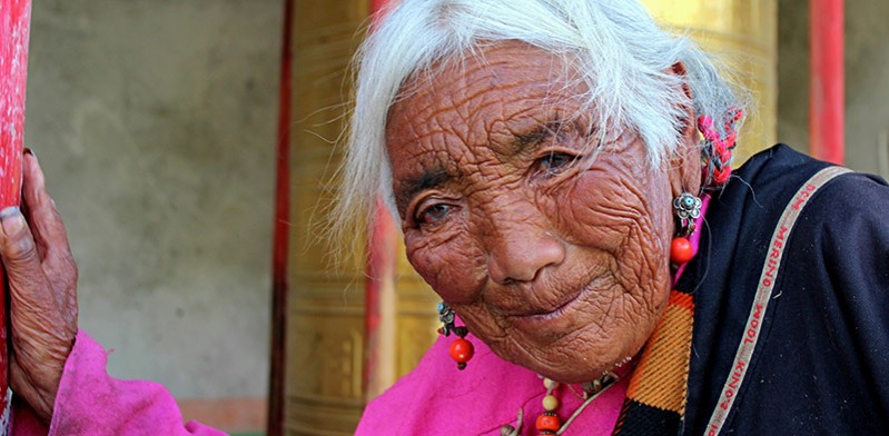 Elderly pilgrim in Tibet