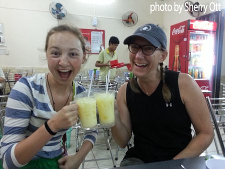 Drinking corn milk in Ho Chi Minh City Vietnam