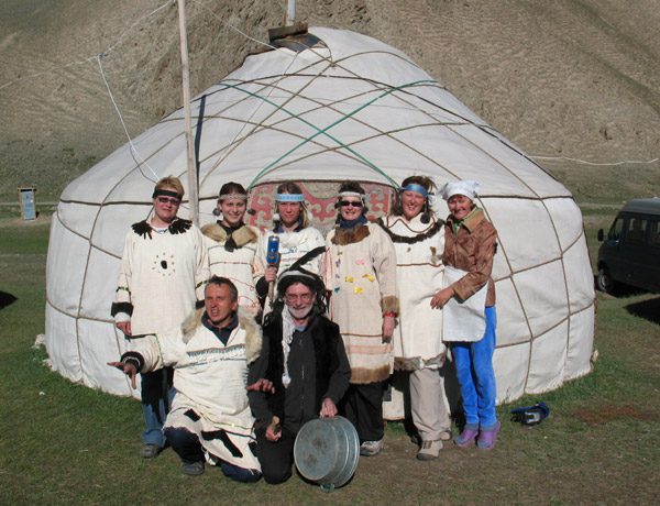 Our group with Tash Rabat camp owners Kyrgyzstan