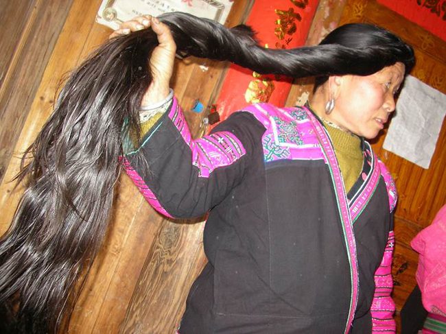 yao woman with long hair in longji china