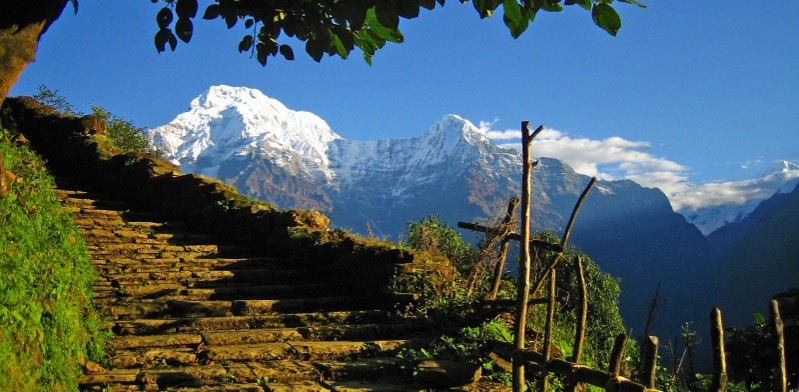 Mountain view from walking trail in Nepal