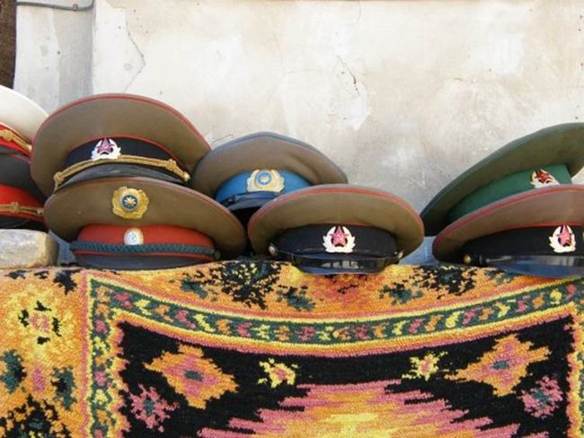 Soviet military caps for sale in Bukhara Uzbekistan