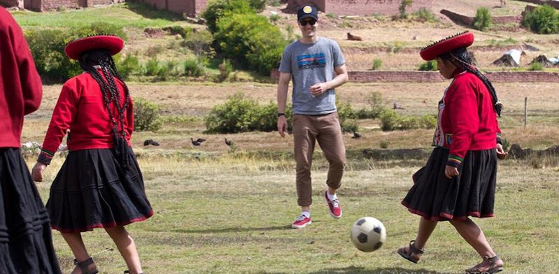 Playing football in Andes Peru