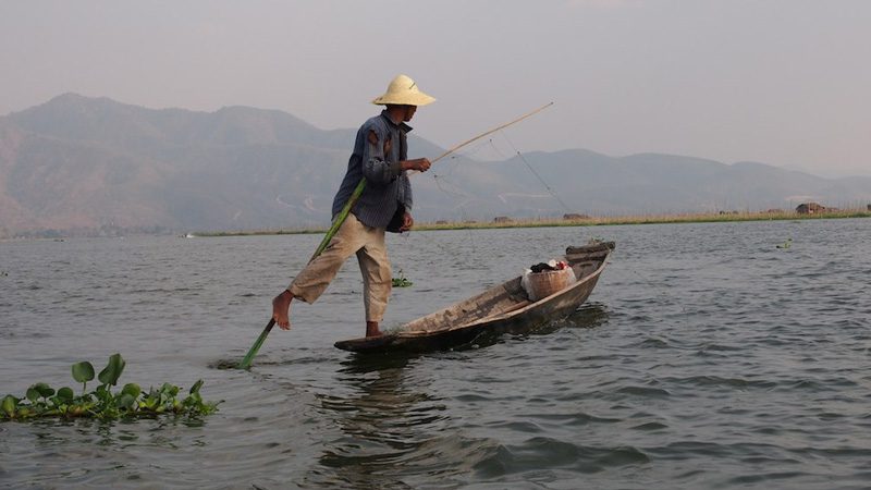 A fishermen takes his time on Inle Lake in Burma. Image Brian Holsclaw, Flickr 