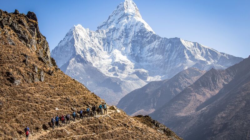 Trekkers on a path to Everest Base Camp