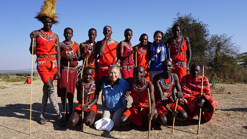 Taylor and her mother with Maasai warrioirs 