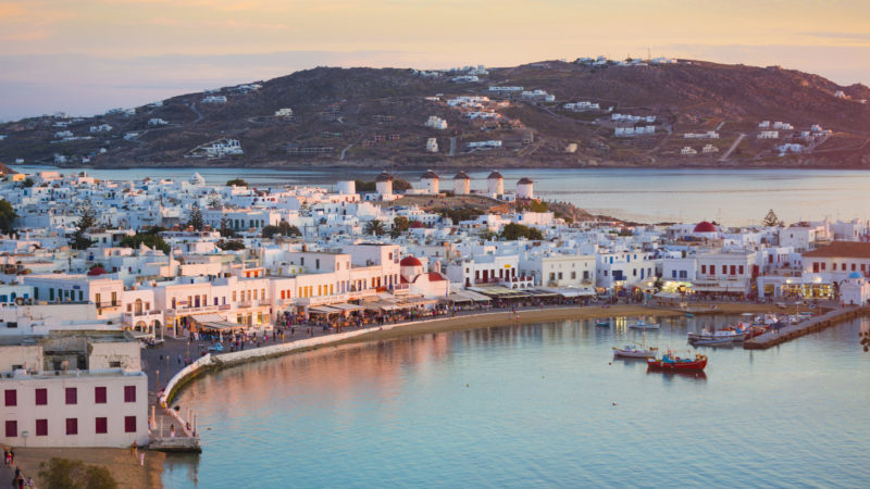 Mykonos town dusk Greece