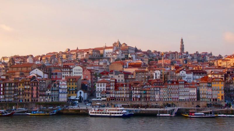 sunset on porto skyline portugal