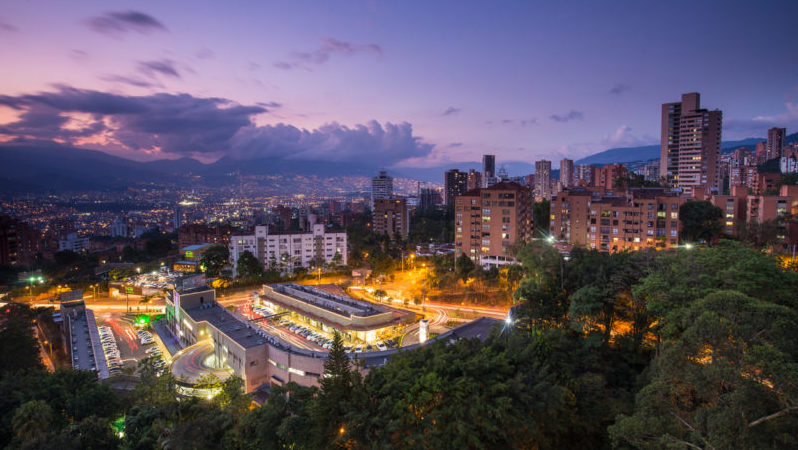 Medellin Colombia skyline sunset