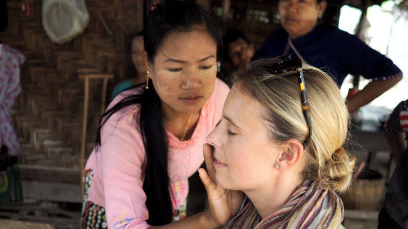 Community-based tourism in Myanmar: the author has thanaka applied to her face