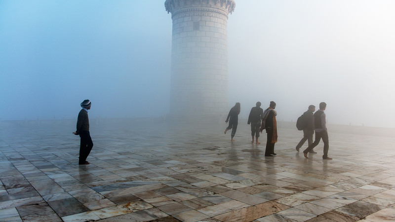 Fog shrouds the Taj Mahal, India