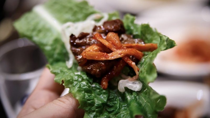 A Bulgogi lettuce wrap in South Korea