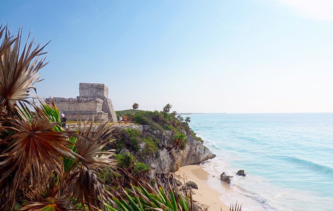 View of the Tulum Ruins, Mexico, from the beach