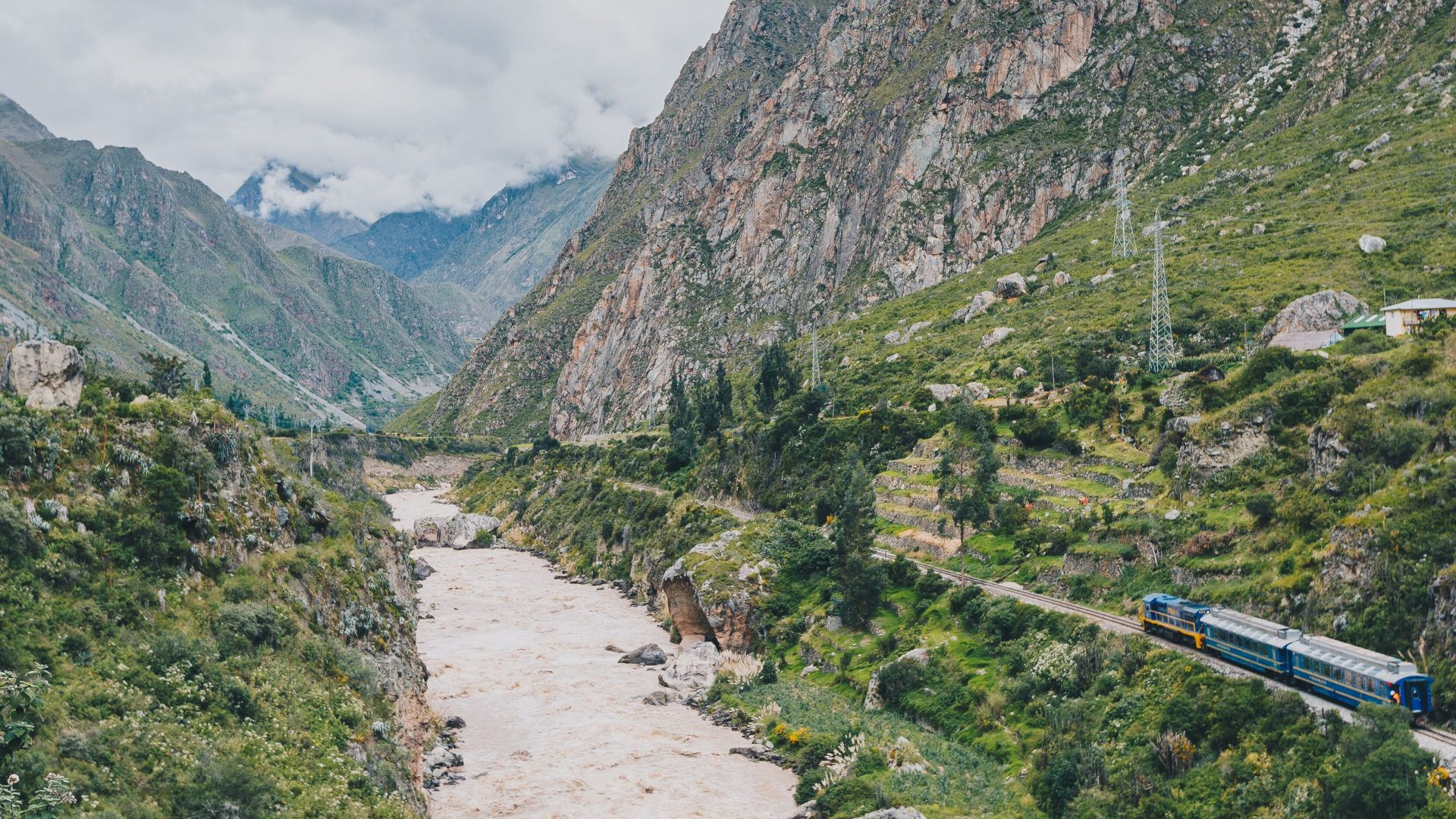 The train to Aguas Calientes follows the rumbling Urubamba River