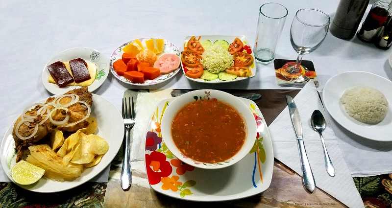 A table covered in food in Cuba