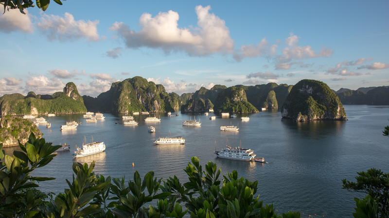 Boats anchored in Halong Bay, Vietnam