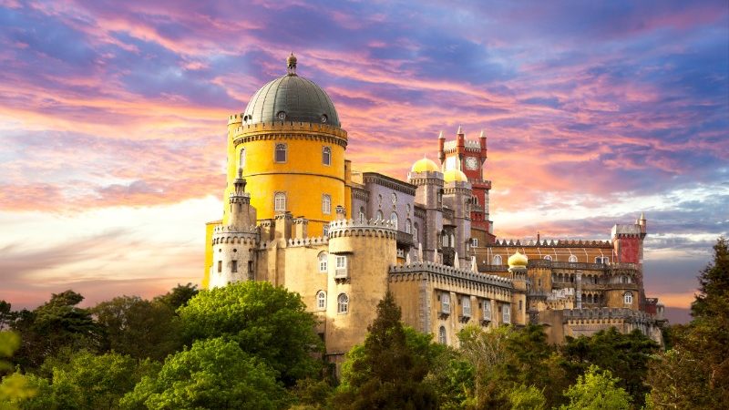 The castle in Sintra, Portugal at sunset