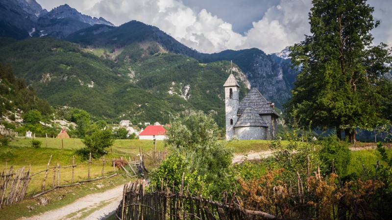 An old church in a mountain setting in Albania