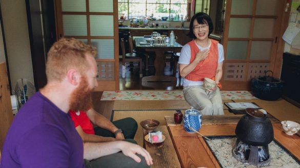 An Intrepid traveller at a tea ceremony in Japan.