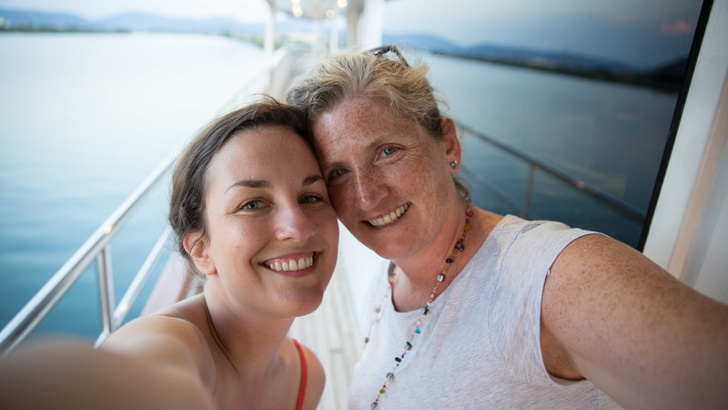 Two travellers take a selfie on the boat