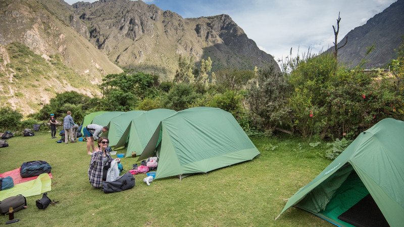 A row of tents on the Inca Trail