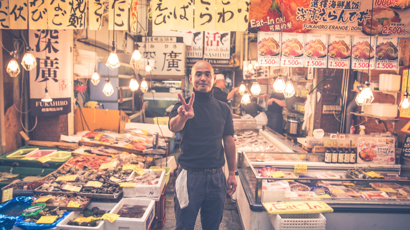 A seller at the fish markets in Tokyo