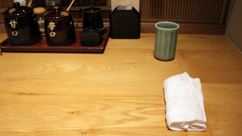 A used towel in a Japanese restaurant
