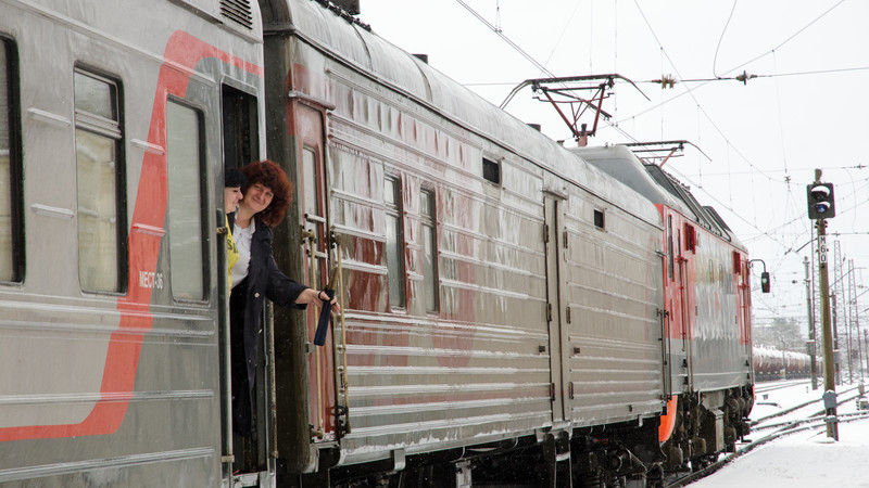 A local train attendant on the Trans-Siberian train