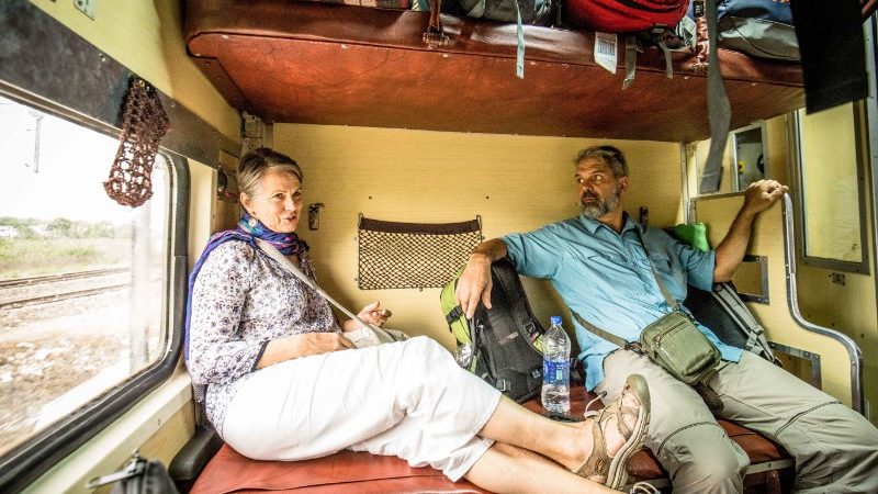 Two travellers on the India overnight train