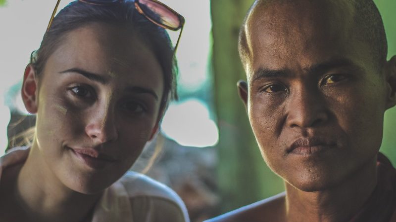 Tayla and a monk in Myanmar