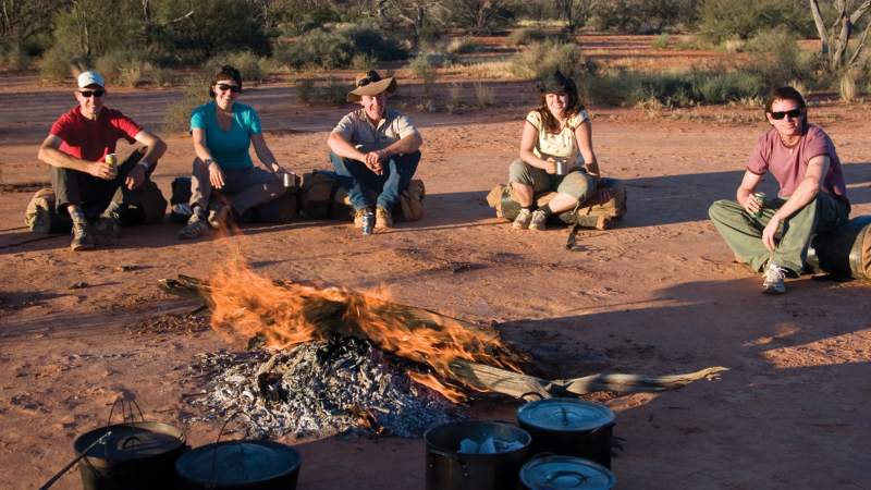 Enjoying a few 'frothies' around the 'bush telly' in Australia