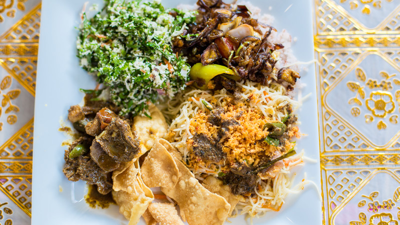 A plate of curry and rice in Sri Lanka