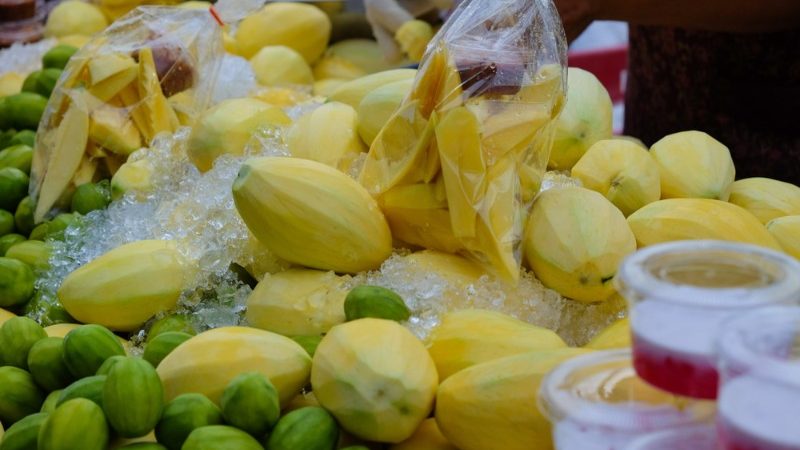 Bags of cut mango