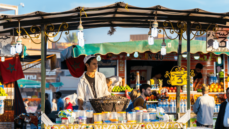 Street food stall in Jeema El Fna market square