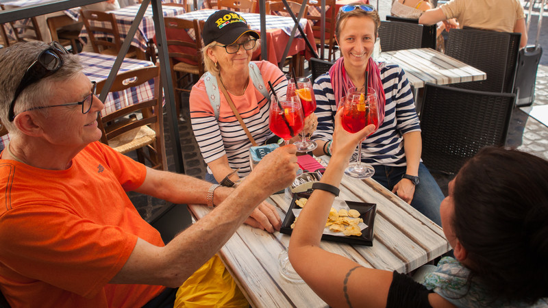 Travellers drinking in Rome