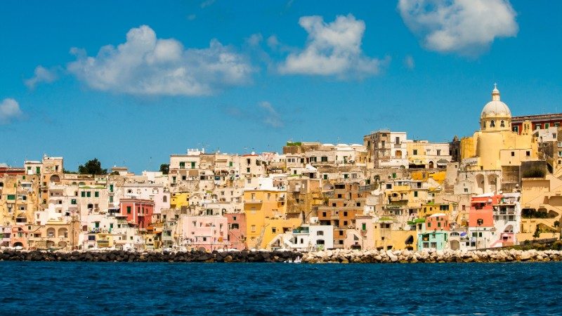 Colourful houses on the Procida coastline