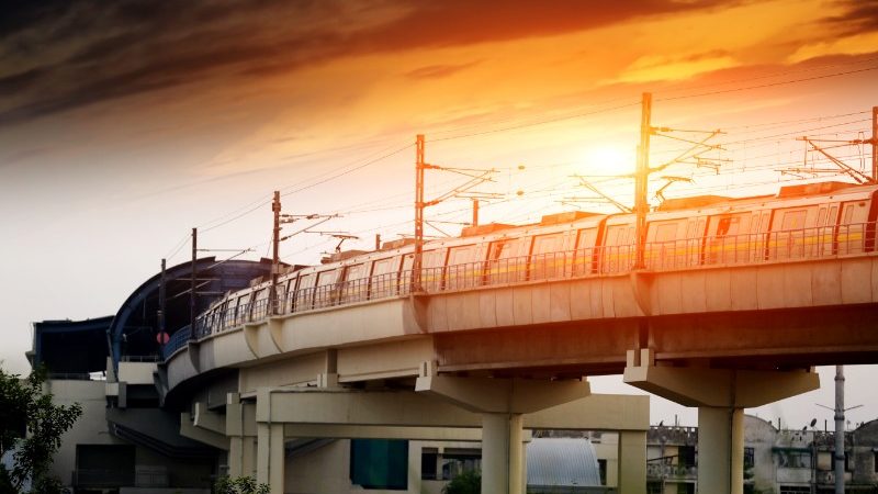 Train at sunset in Delhi, India