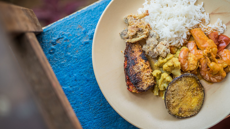 Seafood and rice in Goa, India