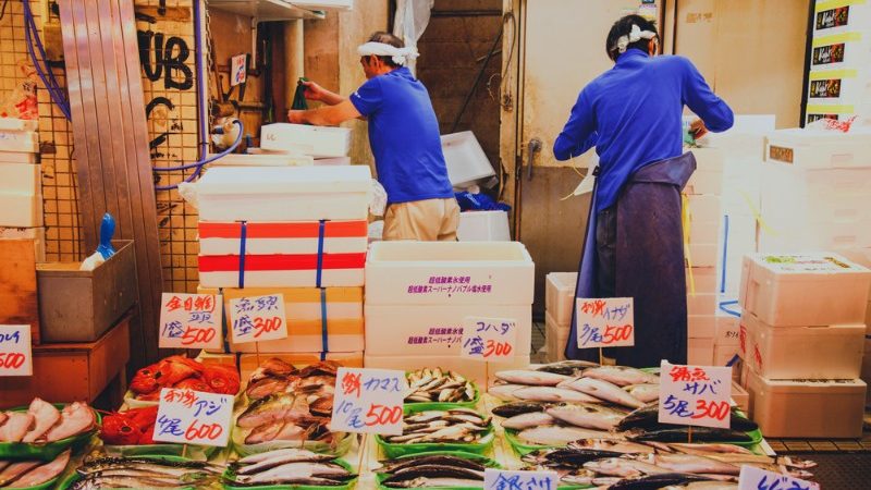 Workers at the fish market