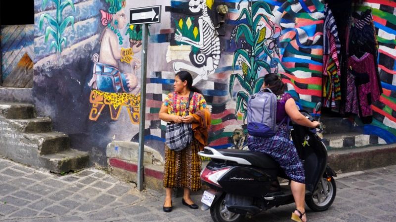 Two women on the street in San Jorge, Guatemala