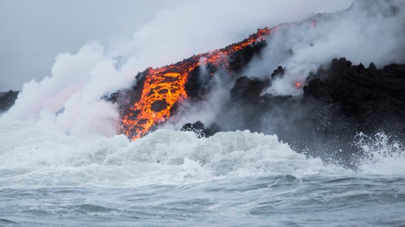 Lava flow hits the ocean in Hawaii