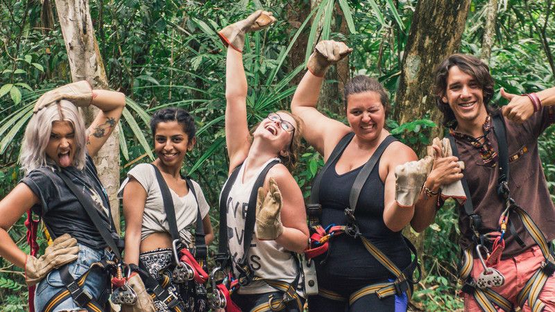 Young travellers in the jungle.