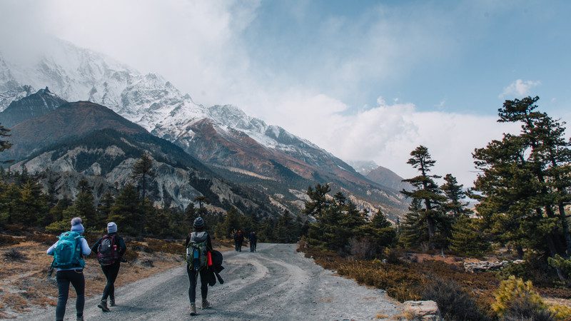 Travellers hiking in Annapurna