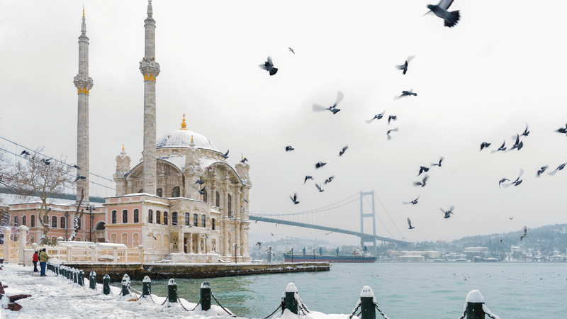 Ortakoy Mosque in winter.