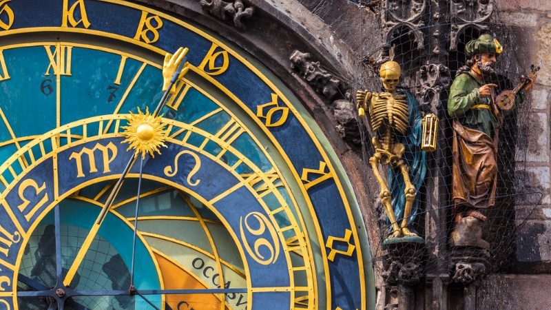 A close-up image of the colourful Prague Astronomical Clock