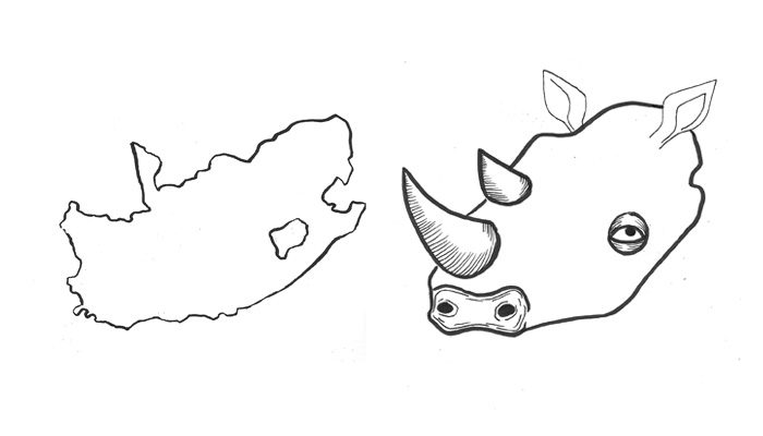Illustration of South Africa and a rhino