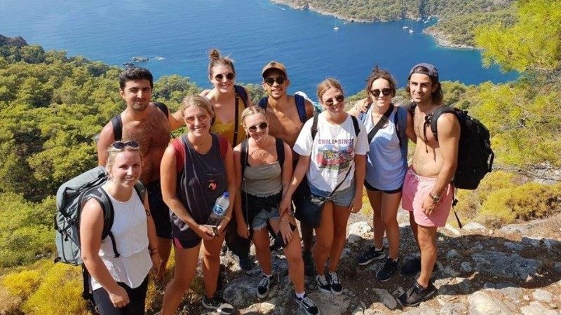 Group of happy travellers in Turkey