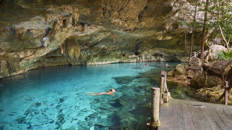 A swimmer in a cenote