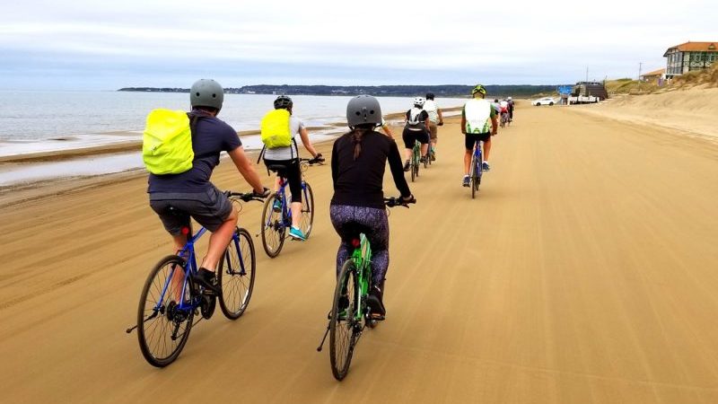 Cycling along the beach in Japan